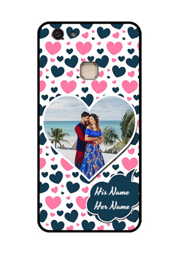 Vivo V7 Plus Custom Glass Phone Case - Pink & Blue Heart Design