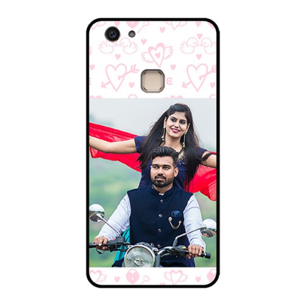 Vivo V7 Plus Custom Glass Phone Case - Pink Flying Heart Design