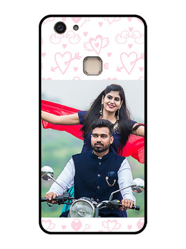 Custom Vivo V7 Plus Custom Glass Phone Case - Pink Flying Heart Design