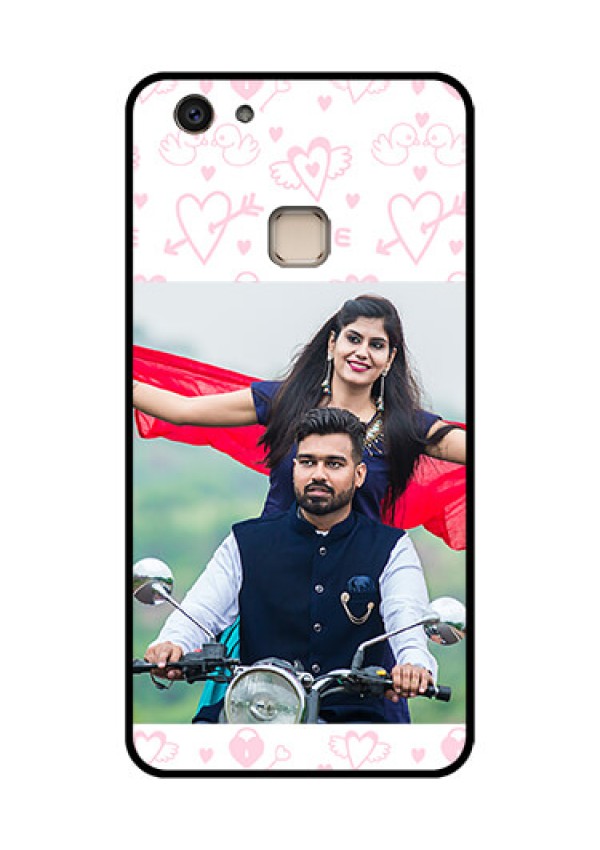 Vivo V7 Plus Custom Glass Phone Case - Pink Flying Heart Design