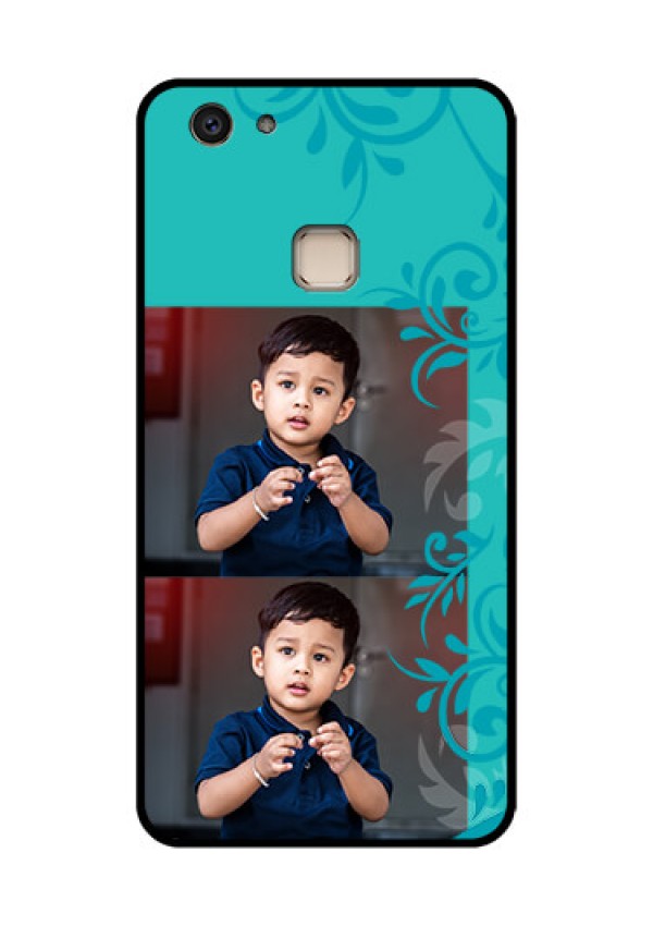 Vivo V7 Plus Custom Glass Phone Case - With Photo And Green Floral Design