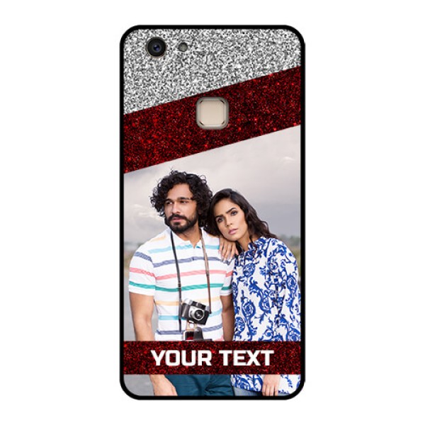 Vivo V7 Plus Custom Glass Phone Case - Image Holder With Glitter Strip Design Vivo V7 Plus Custom Glass Phone Case - Image Holder With Glitter Strip Design