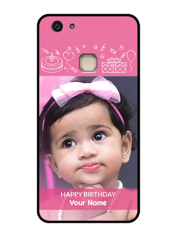 Custom Vivo V7 Plus Custom Glass Phone Case - With Birthday Line Art Design