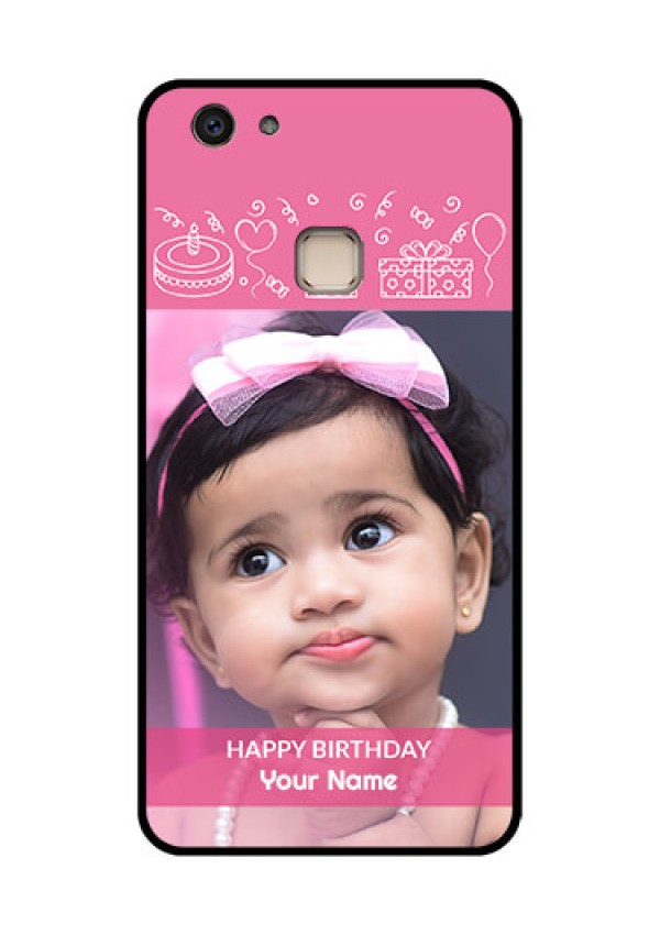 Vivo V7 Plus Custom Glass Phone Case - With Birthday Line Art Design