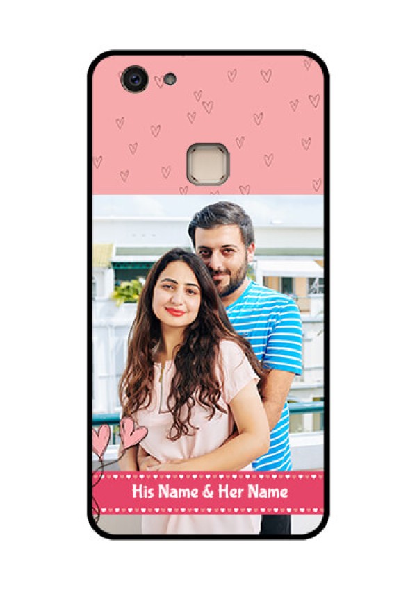 Vivo V7 Plus Custom Glass Phone Case - Love Design Peach Color
