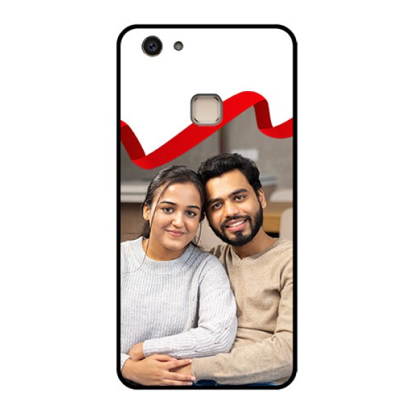 Vivo V7 Plus Custom Glass Phone Case - Red Ribbon Frame Design