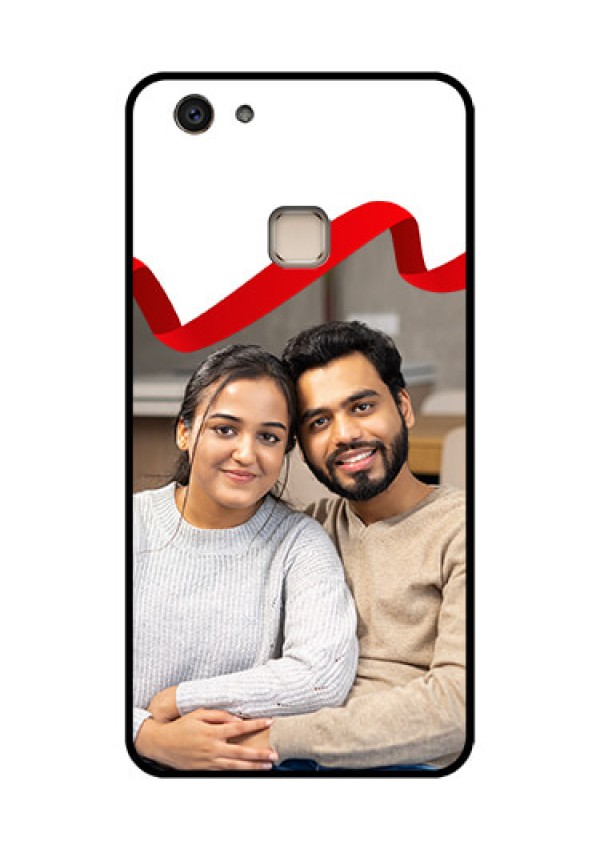 Vivo V7 Plus Custom Glass Phone Case - Red Ribbon Frame Design