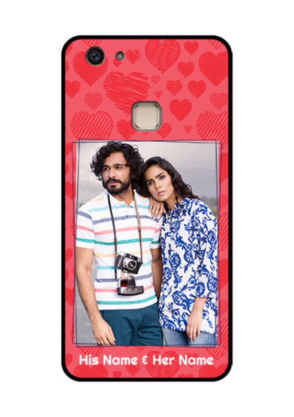 Vivo V7 Plus Custom Glass Phone Case - With Red Heart Symbols Design