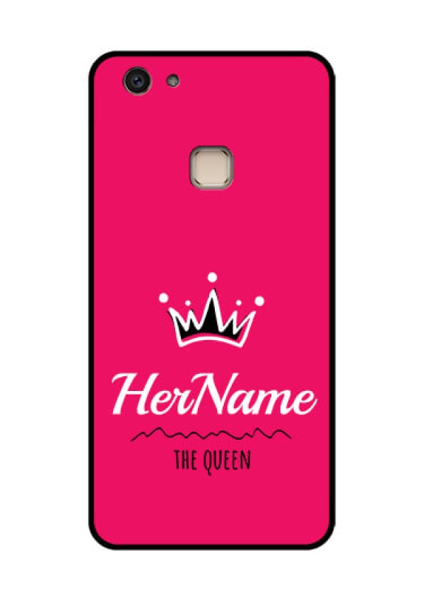 Vivo V7 Plus Custom Glass Phone Case - Queen With Name Design