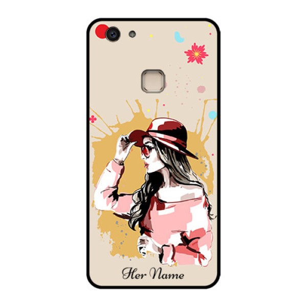 Vivo V7 Plus Custom Glass Phone Case - Women With Pink Hat Design
