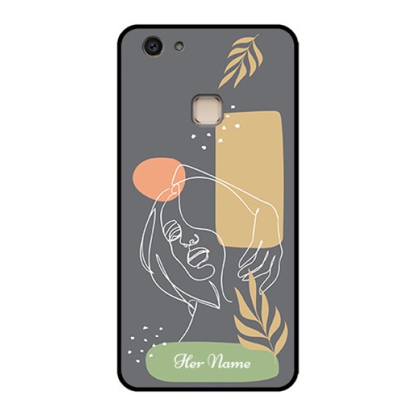 Vivo V7 Plus Custom Glass Phone Case - Gazing Woman Line Art Design