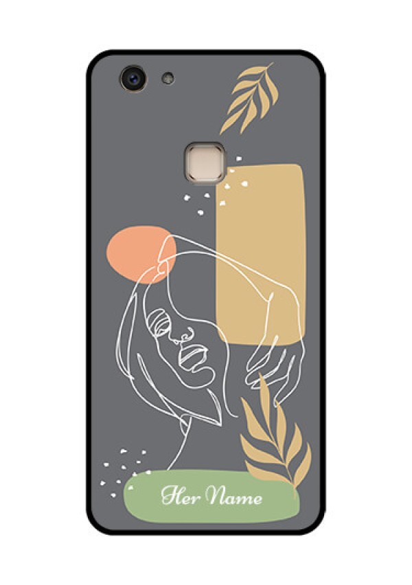 Vivo V7 Plus Custom Glass Phone Case - Gazing Woman Line Art Design