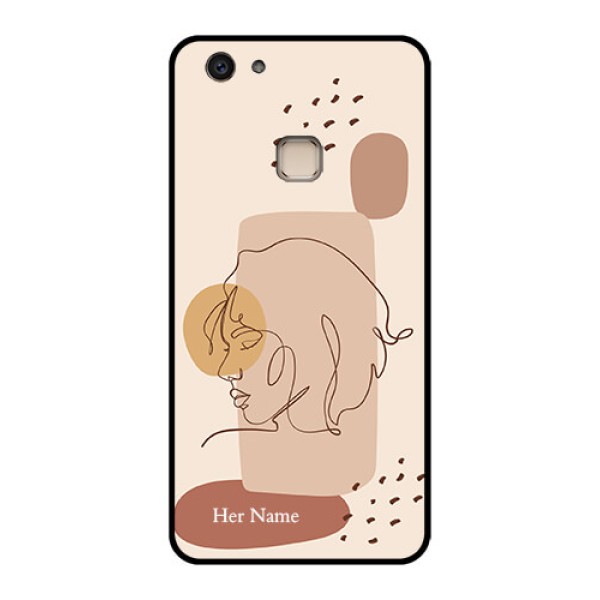 Vivo V7 Plus Custom Glass Phone Case - Calm Woman Line Art Design