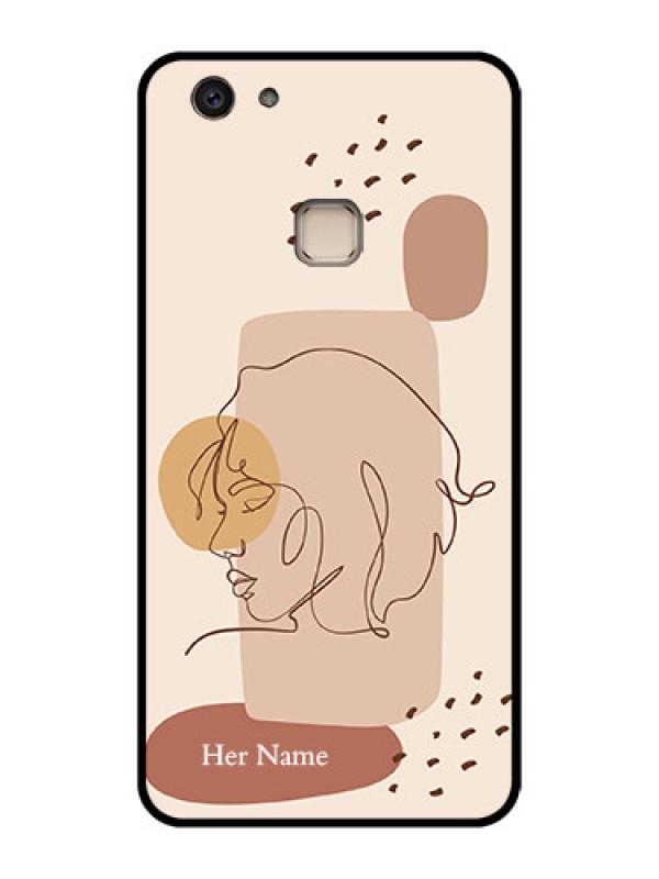 Custom Vivo V7 Plus Custom Glass Phone Case - Calm Woman Line Art Design