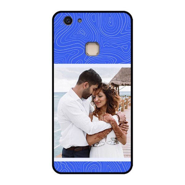 Vivo V7 Plus Custom Glass Phone Case - Curved Line Art With Blue And White Design Vivo V7 Plus Custom Glass Phone Case - Curved Line Art With Blue And White Design