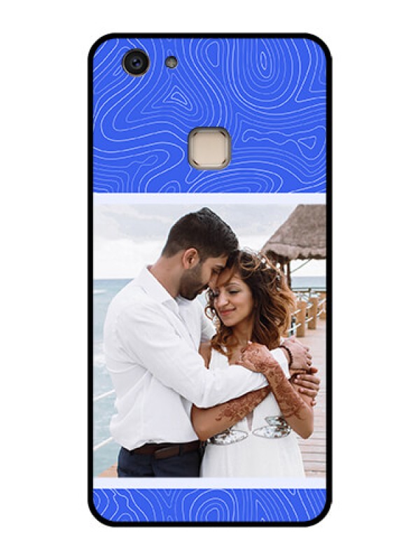 Custom Vivo V7 Plus Custom Glass Phone Case - Curved Line Art With Blue And White Design