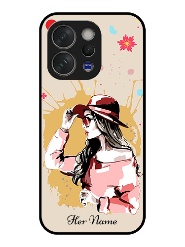 Custom Vivo V70 Elite 5G Custom Glass Phone Case - Women With Pink Hat Design