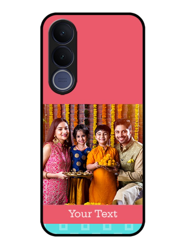 Custom Vivo V70 FE 5G Custom Glass Phone Case - Peach & Blue Color Design