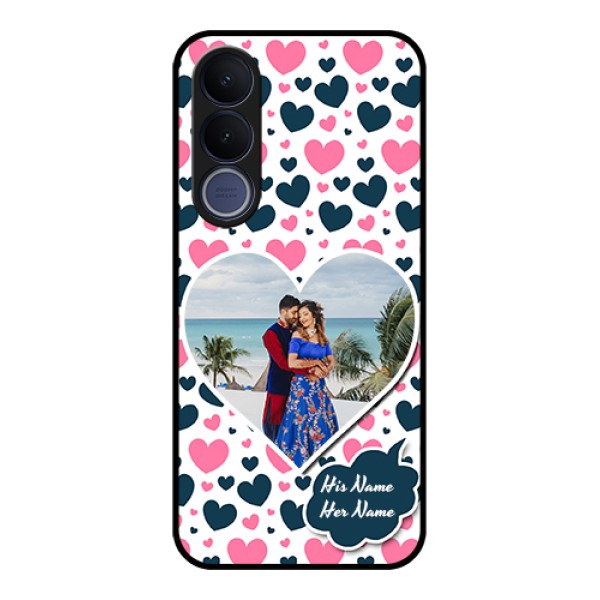 Vivo V70 FE 5G Custom Glass Phone Case - Pink & Blue Heart Design