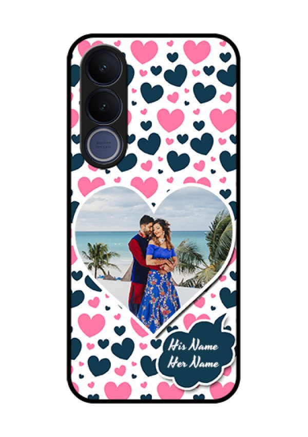 Vivo V70 FE 5G Custom Glass Phone Case - Pink & Blue Heart Design