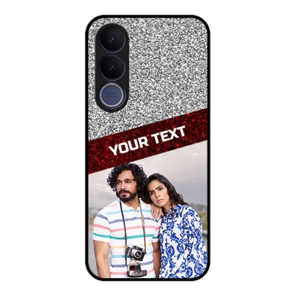 Vivo V70 FE 5G Custom Glass Phone Case - Image Holder With Glitter Strip Design Vivo V70 FE 5G Custom Glass Phone Case - Image Holder With Glitter Strip Design