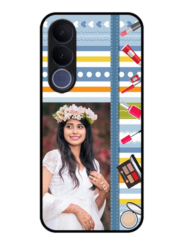 Custom Vivo V70 FE 5G Custom Glass Phone Case - Makeup Icons Design