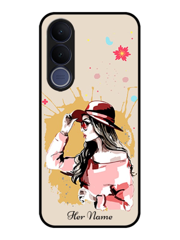 Custom Vivo V70 FE 5G Custom Glass Phone Case - Women With Pink Hat Design