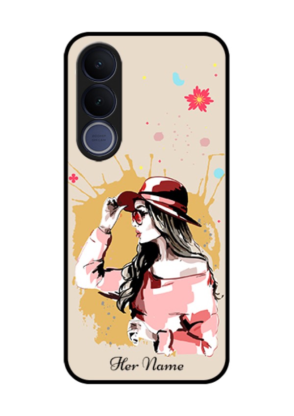 Vivo V70 FE 5G Custom Glass Phone Case - Women With Pink Hat Design