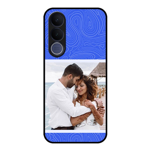 Vivo V70 FE 5G Custom Glass Phone Case - Curved Line Art With Blue And White Design Vivo V70 FE 5G Custom Glass Phone Case - Curved Line Art With Blue And White Design