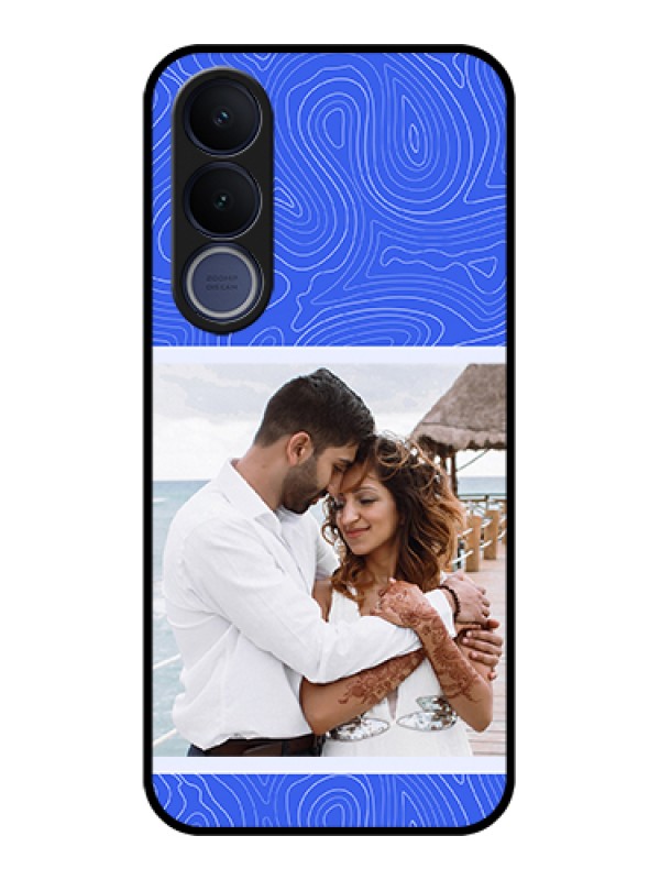 Custom Vivo V70 FE 5G Custom Glass Phone Case - Curved Line Art With Blue And White Design