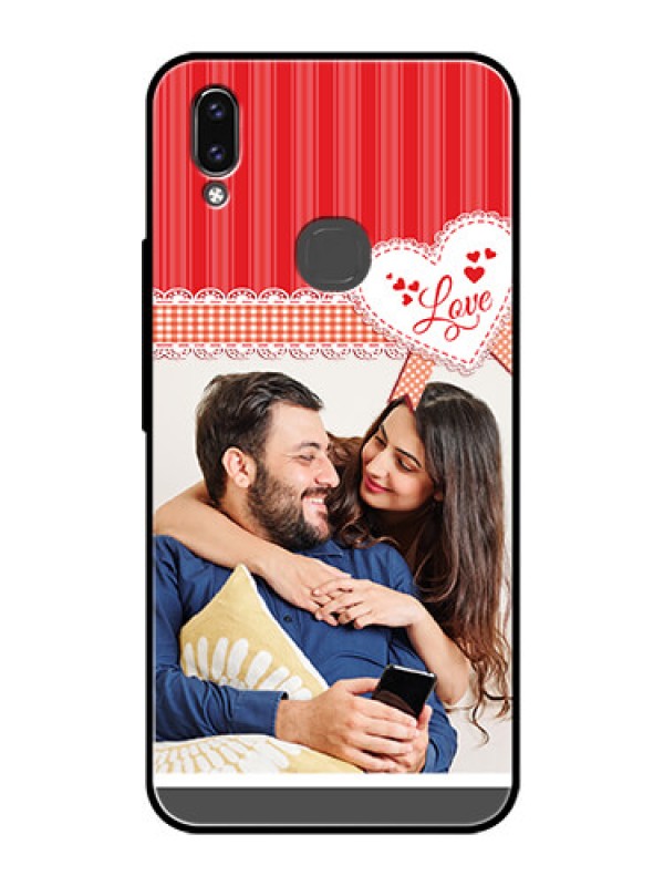 Custom Vivo V9 Pro Custom Glass Mobile Case  - Red Love Pattern Design