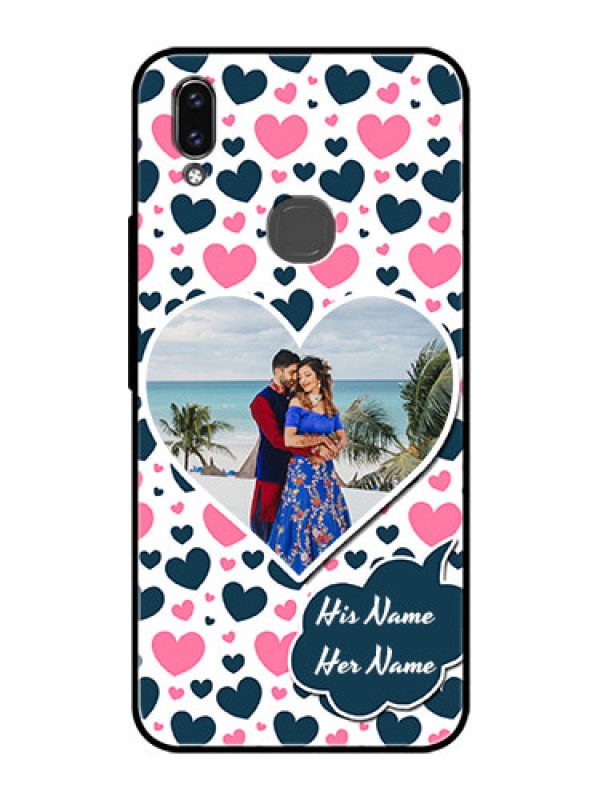 Custom Vivo V9 Pro Custom Glass Phone Case  - Pink & Blue Heart Design