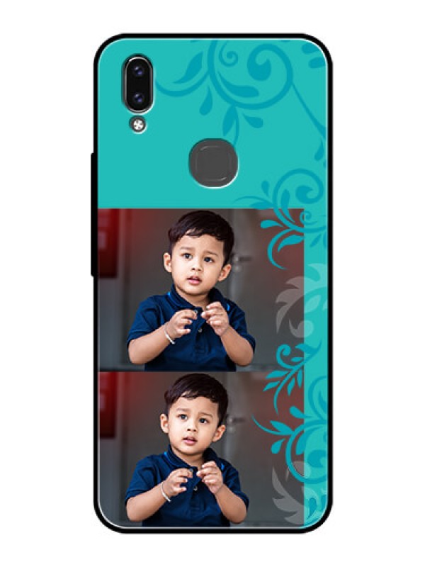 Custom Vivo V9 Pro Personalized Glass Phone Case  - with Photo and Green Floral Design 