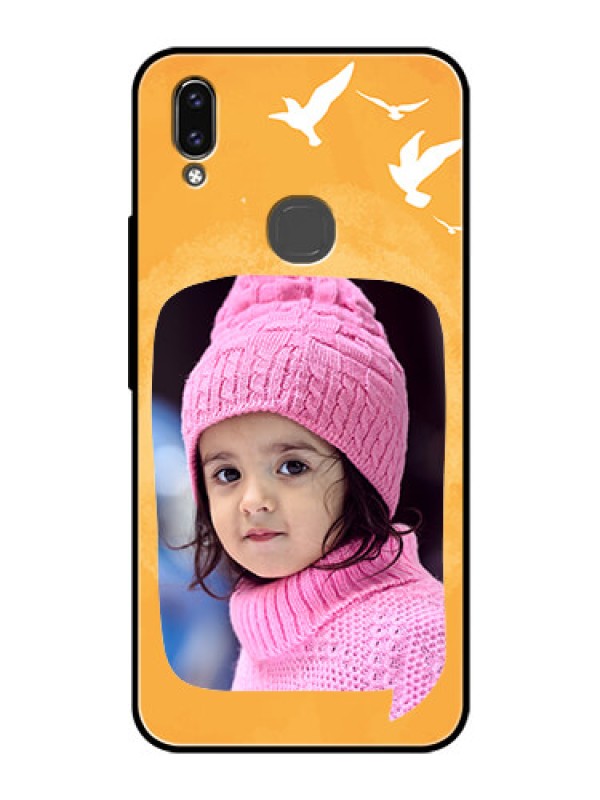 Custom Vivo V9 Pro Personalized Glass Phone Case  - Water Color Design with Bird Icons