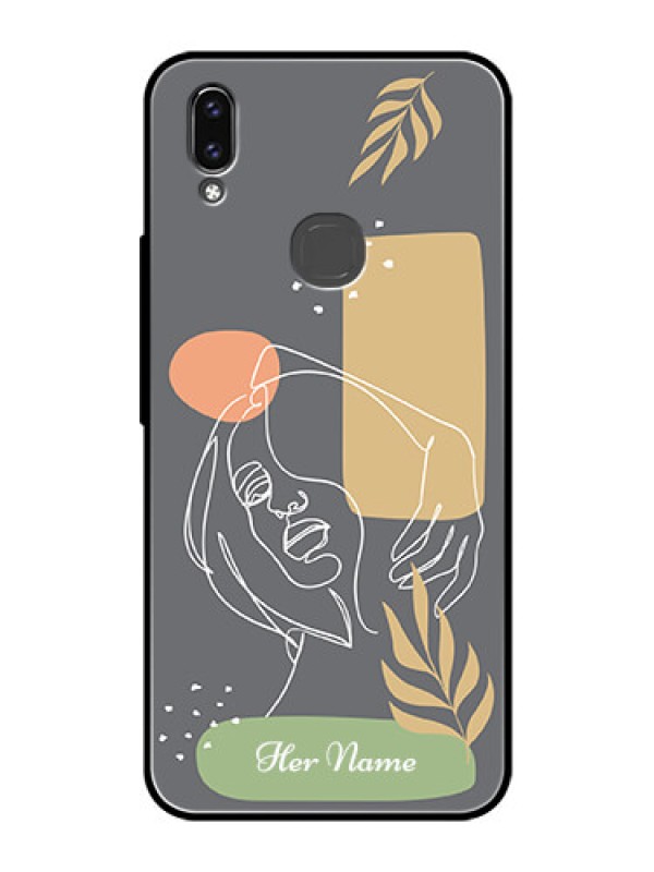 Custom Vivo V9 Pro Custom Glass Phone Case - Gazing Woman line art Design