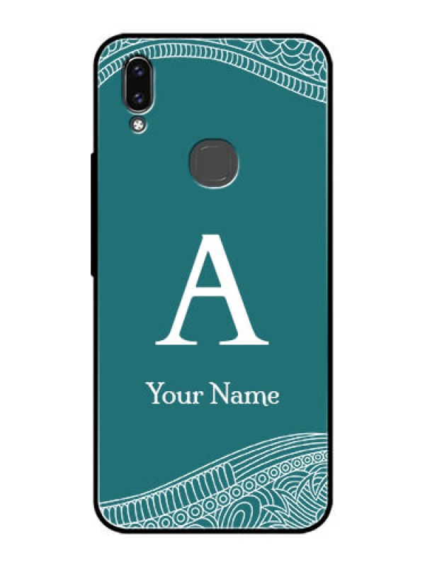 Custom Vivo V9 Pro Personalized Glass Phone Case - line art pattern with custom name Design
