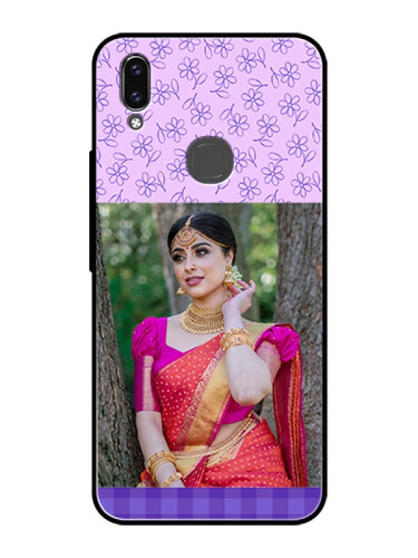 Custom Vivo V9 Youth Custom Glass Phone Case  - Purple Floral Design