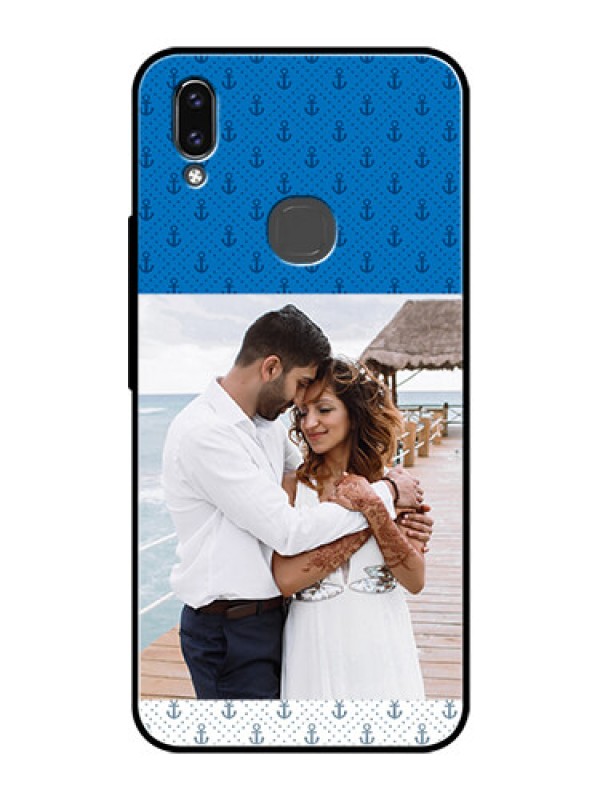 Custom Vivo V9 Photo Printing on Glass Case  - Blue Anchors Design