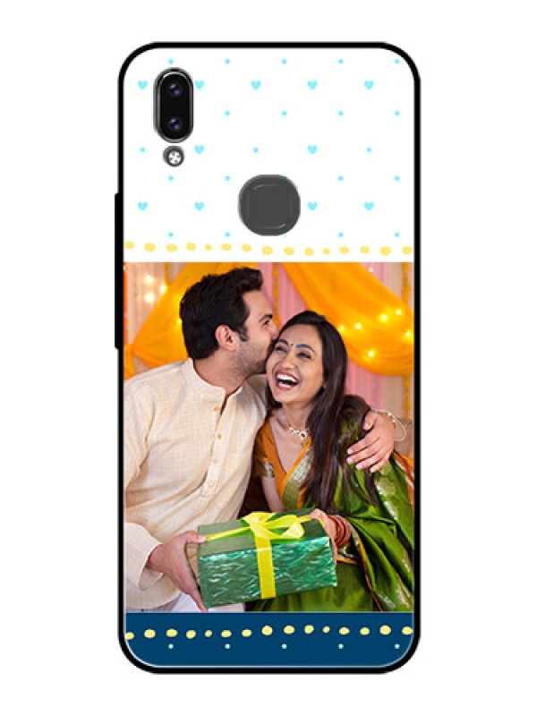 Custom Vivo V9 Personalized Glass Phone Case  - White and Blue Abstract Design