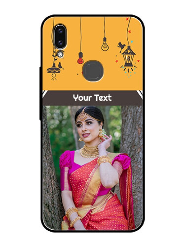 Custom Vivo V9 Custom Glass Mobile Case  - with Family Picture and Icons 