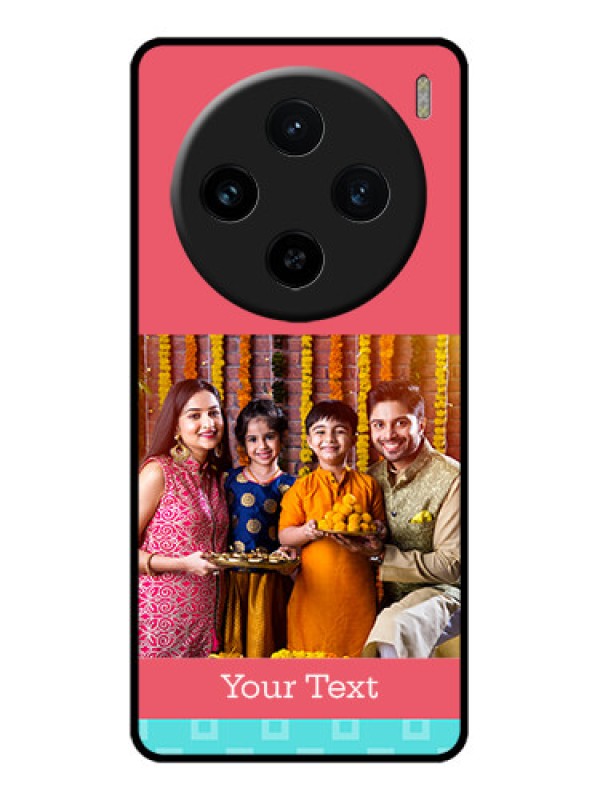 Custom Vivo X100 5G Custom Glass Phone Case - Peach & Blue Color Design