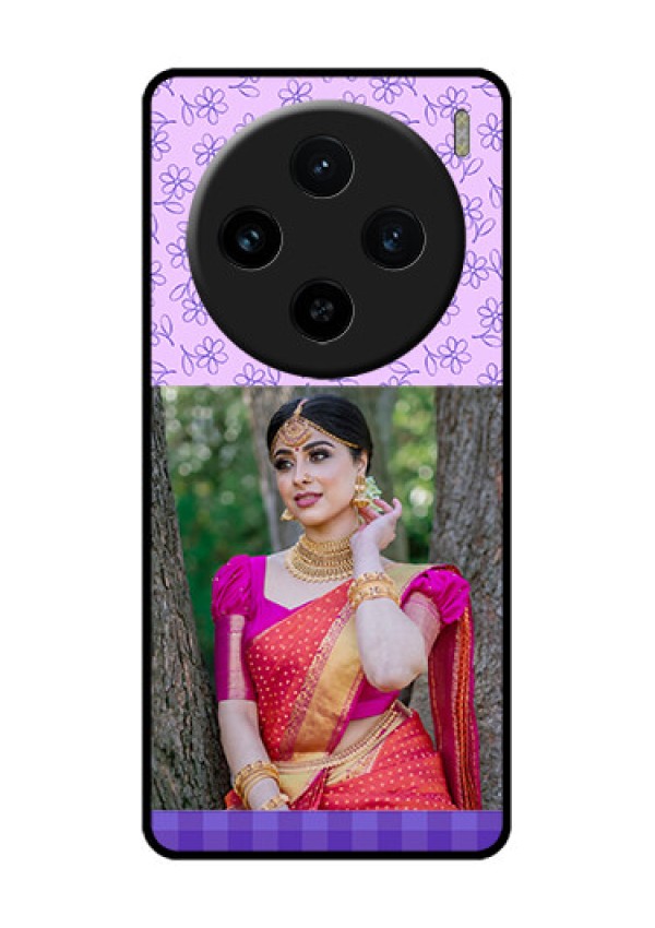 Vivo X100 5G Custom Glass Phone Case - Purple Floral Design