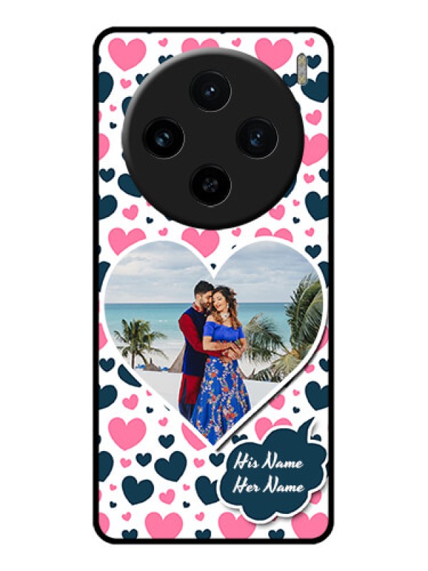 Custom Vivo X100 5G Custom Glass Phone Case - Pink & Blue Heart Design