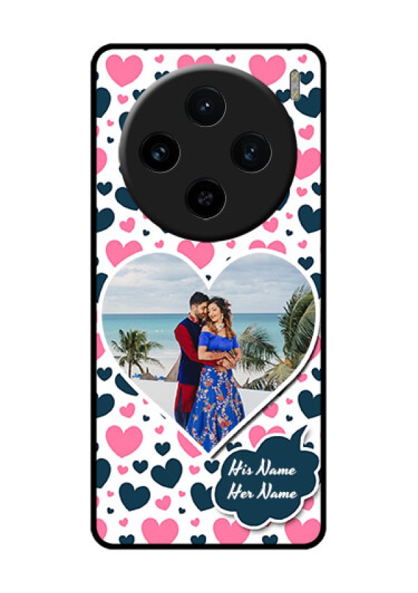 Vivo X100 5G Custom Glass Phone Case - Pink & Blue Heart Design