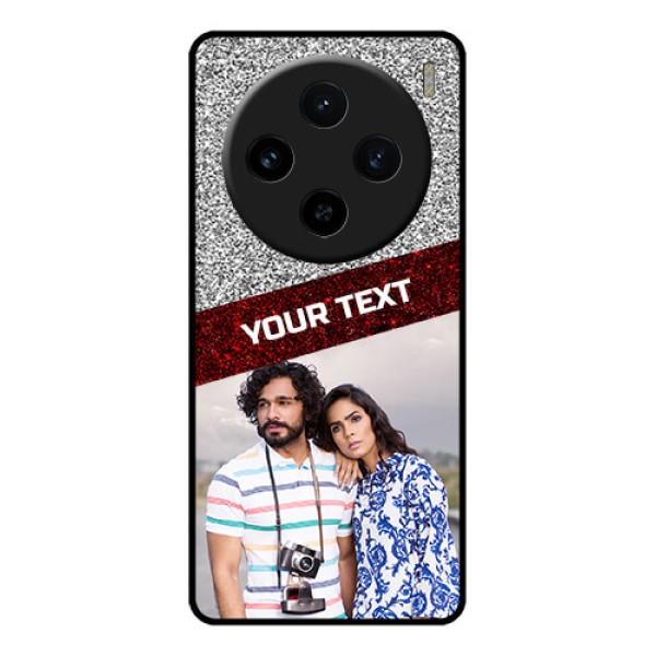 Vivo X100 5G Custom Glass Phone Case - Image Holder With Glitter Strip Design Vivo X100 5G Custom Glass Phone Case - Image Holder With Glitter Strip Design