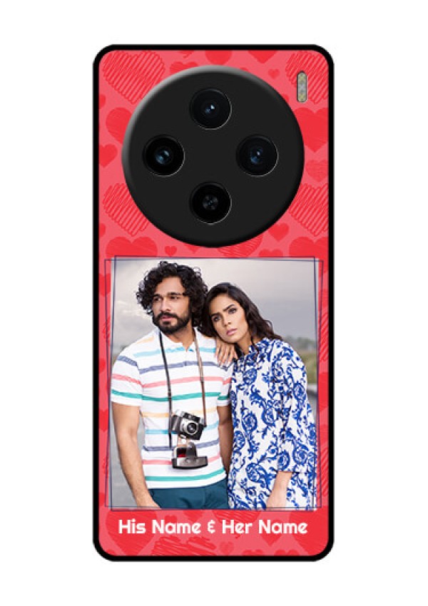 Vivo X100 5G Custom Glass Phone Case - With Red Heart Symbols Design