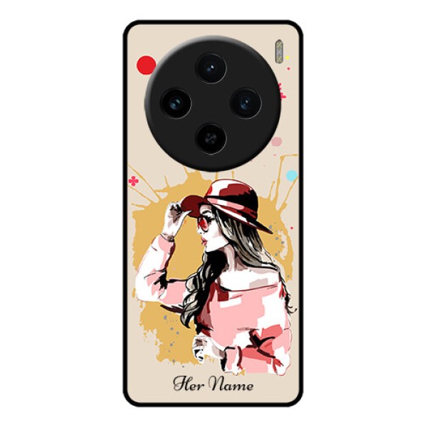 Vivo X100 5G Custom Glass Phone Case - Women With Pink Hat Design
