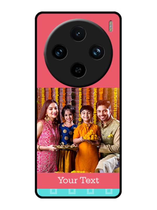 Custom Vivo X100 Pro 5G Custom Glass Phone Case - Peach & Blue Color Design