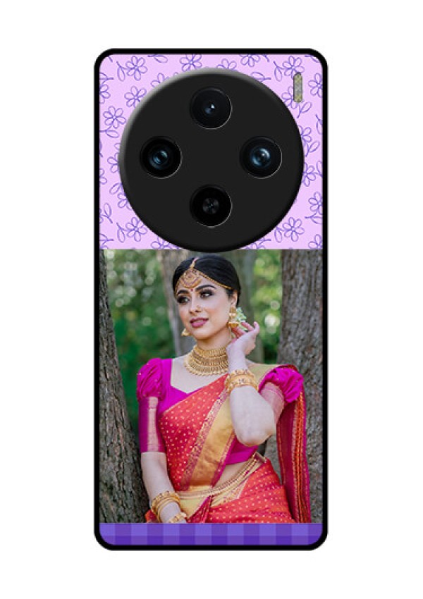 Vivo X100 Pro 5G Custom Glass Phone Case - Purple Floral Design