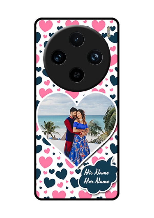 Vivo X100 Pro 5G Custom Glass Phone Case - Pink & Blue Heart Design